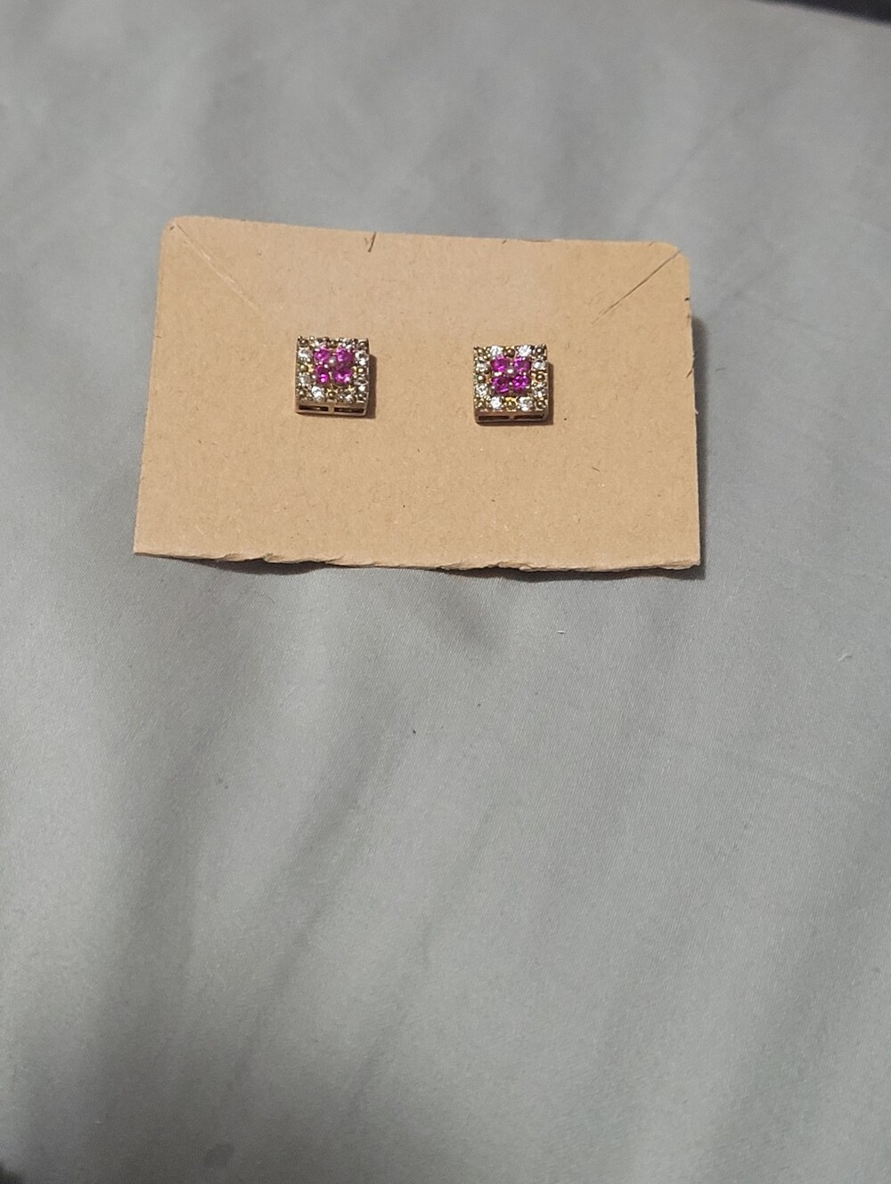 Pink Square Halo Stud Sterling Silver Earrings